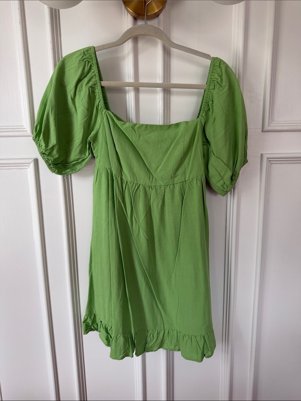 Et Clet Boutique Square Neck Puff Sleeve Mini Dress in Lime Green size M